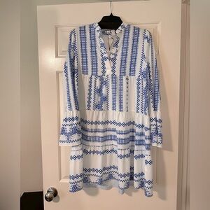 NWT Blue and White Tiered Sundress with Bell Sleeves